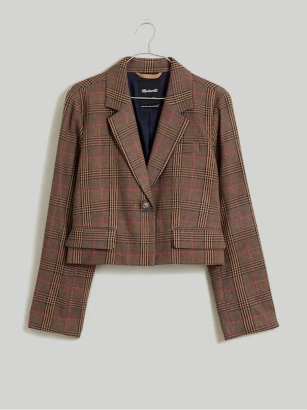 Madewell The Sutter Crop Blazer Williams Multi-Plaid Cropped Wool Blend Medium M